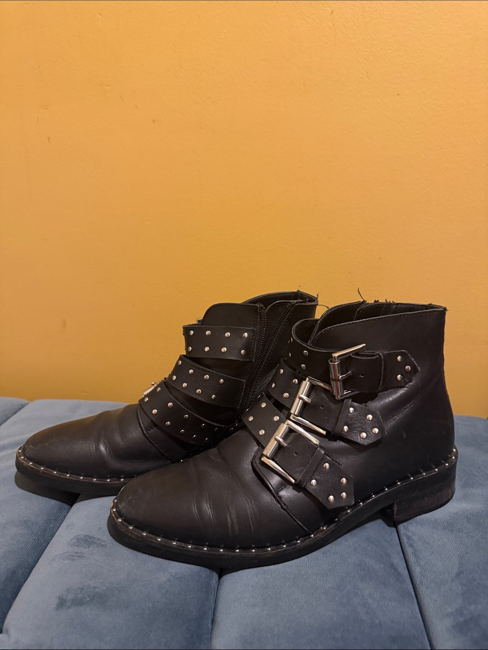 ASOS Black Studded Leather Buckle Ankle Boots